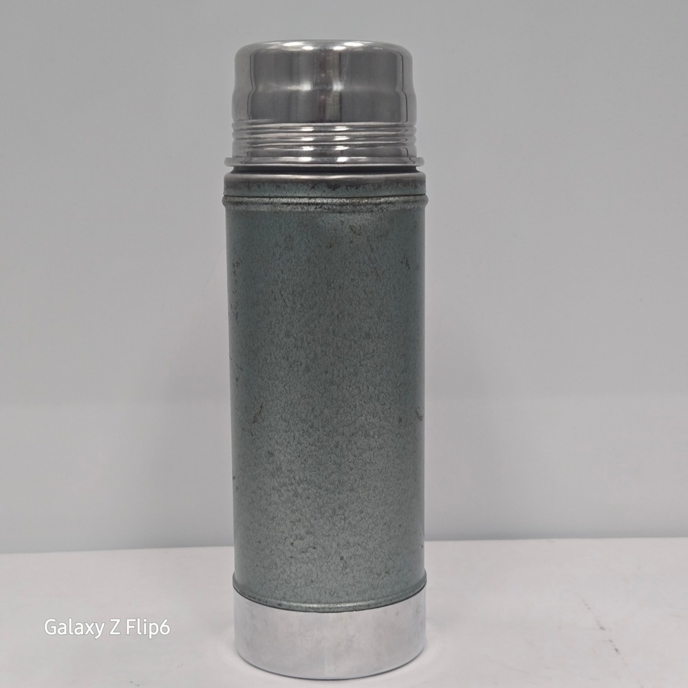 Vintage Aladdin Stanley No A1357 1 Qrt Wide Mouth Vacuum Bottle Hammertone Green - Picture 2 of 9